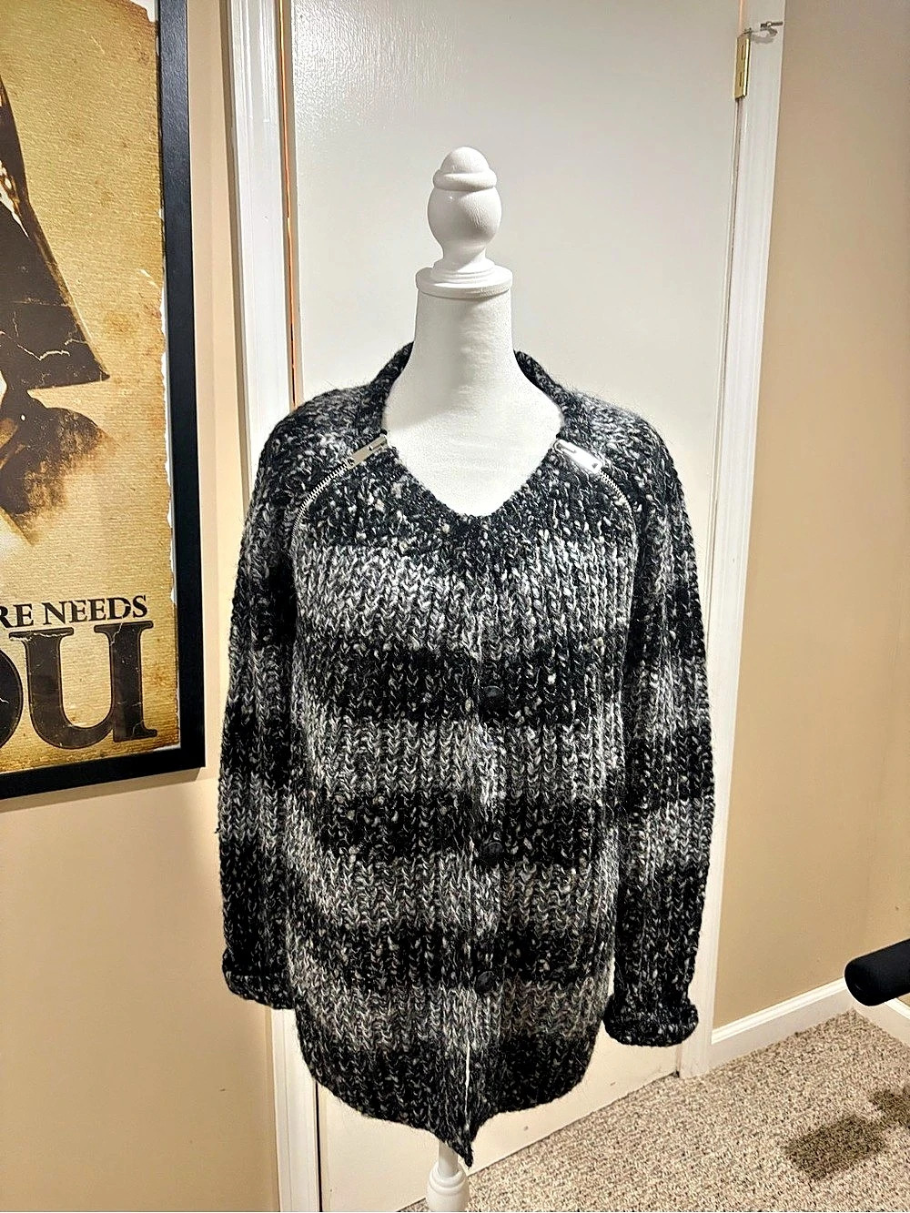 Maison Scotch Striped Cardigan in Black & Gray Size 2 Like New